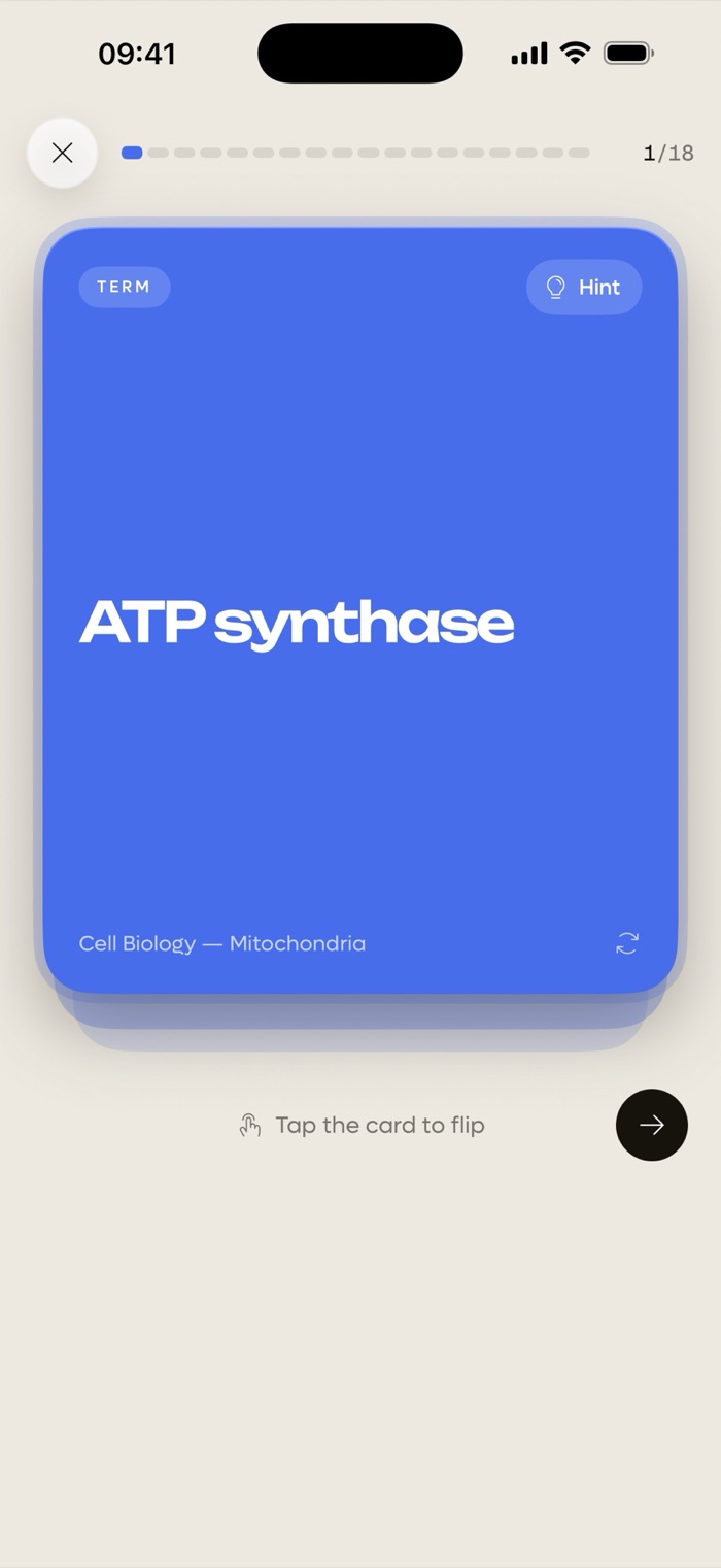 A flashcard reading ATP synthase