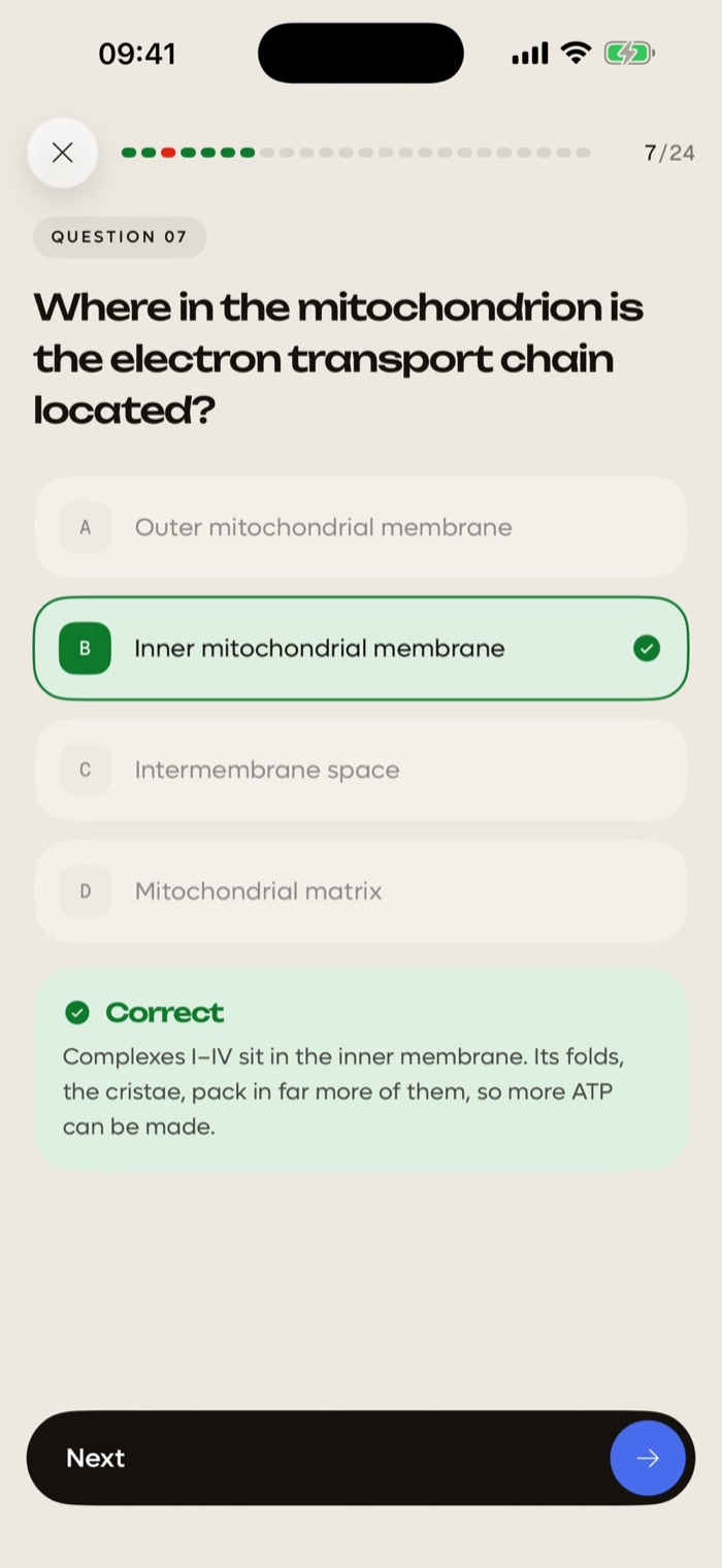A correct multiple choice answer with its explanation